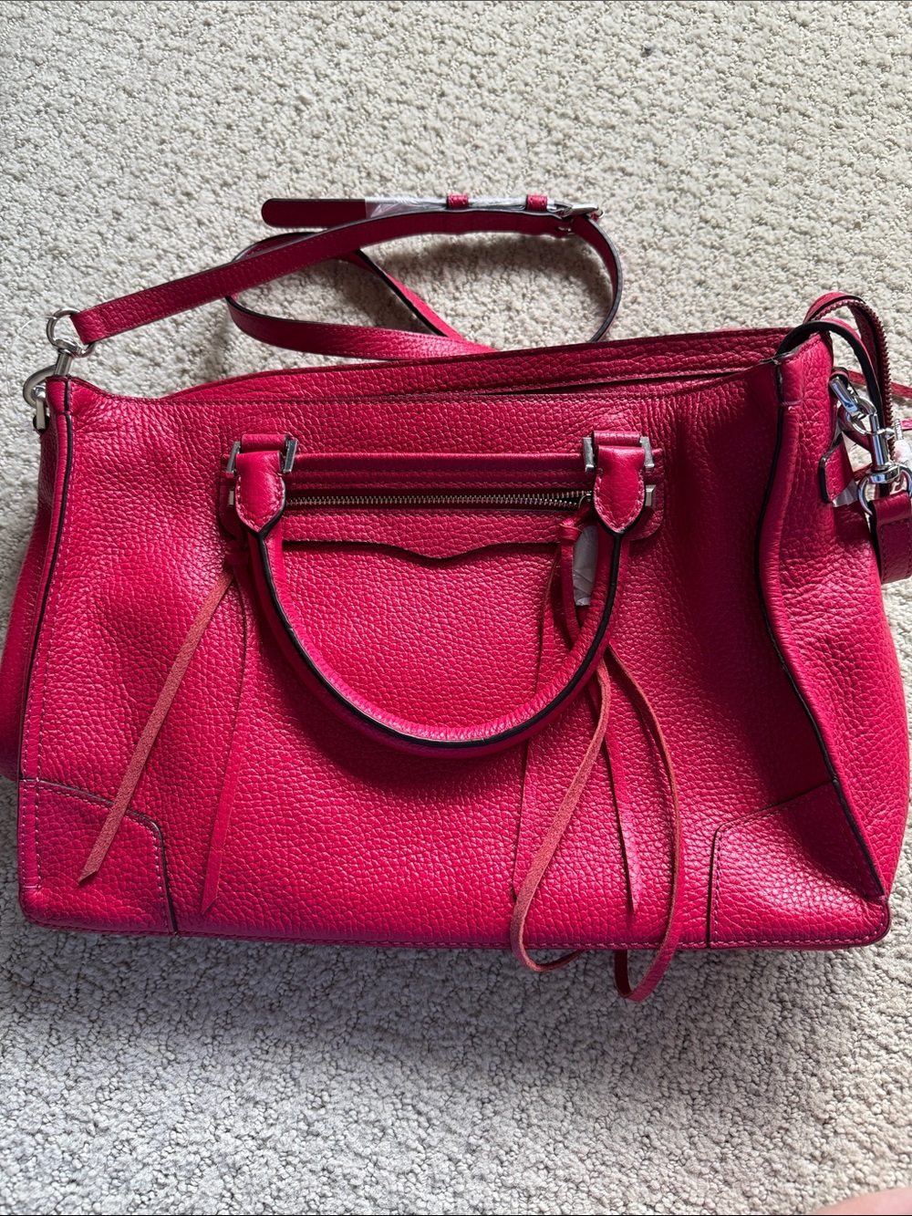 Rebecca Minkoff Hot Pink Pebbled Leather Tote Shoulder Bag